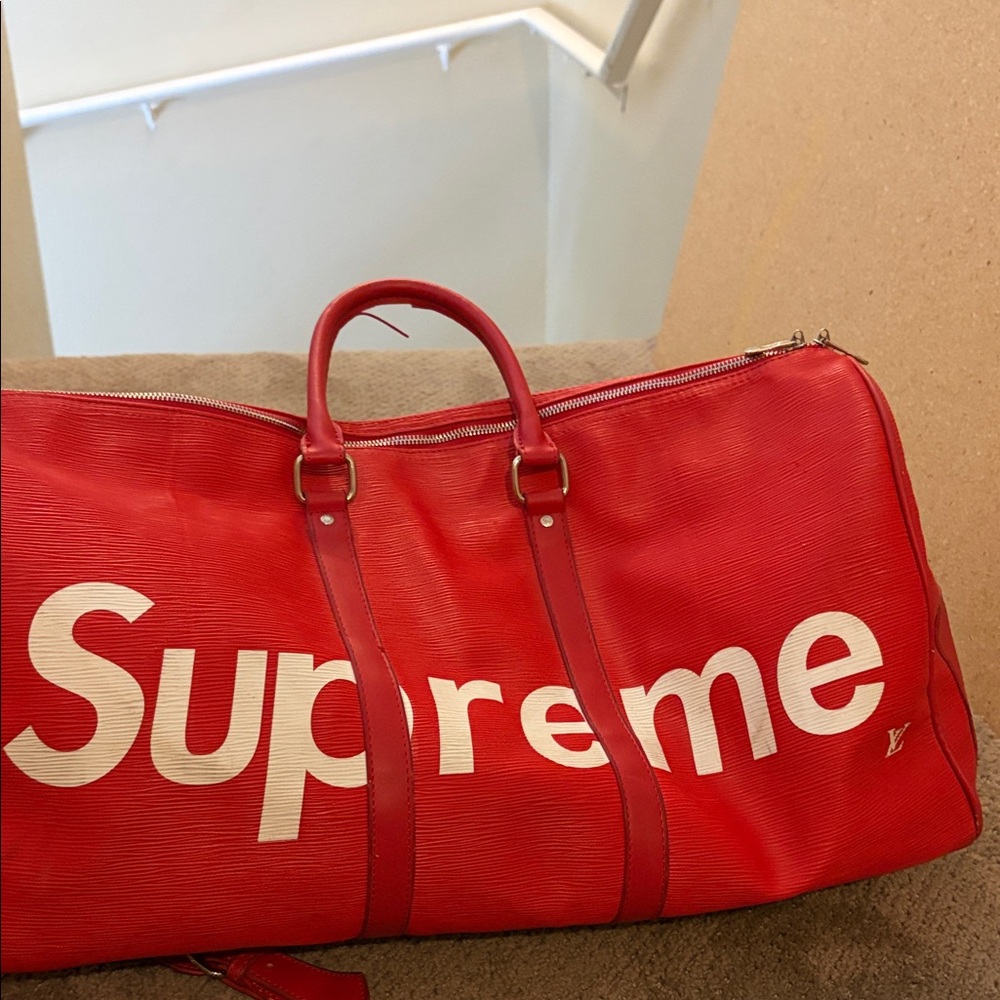 Red Louis Vuitton X Supreme Travel Duffle Bag